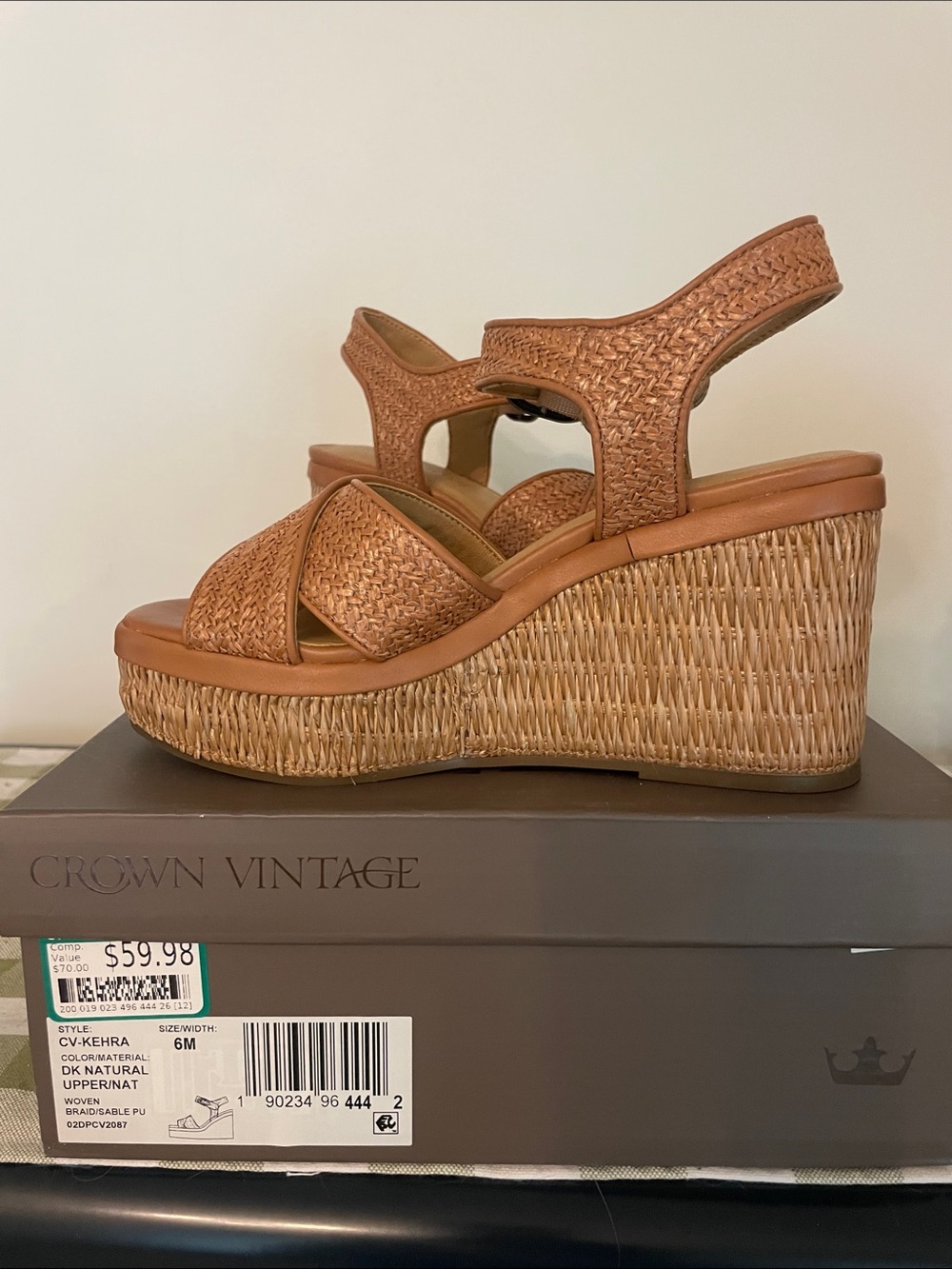 Crown Vintage Tan Woven Slingback Wedge Sandals